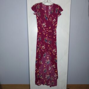 Xhilaration Maxi Romper Dress Sz S High Low Floral Faux Wrap Beachy Boho Resort